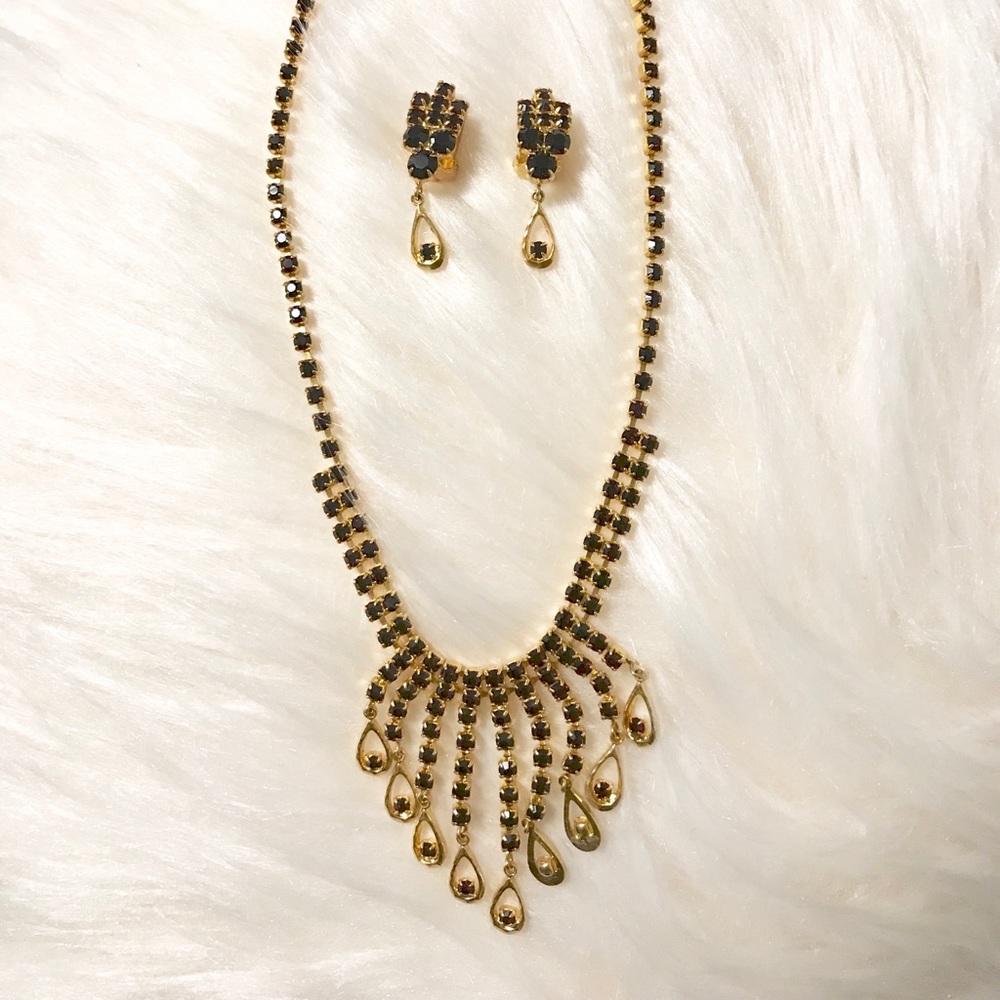 Black and gold necklace earring set
